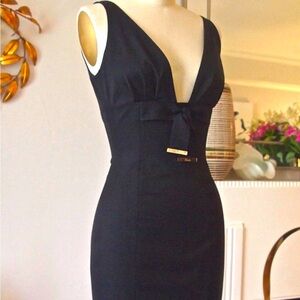 Gucci Black Sheath Dress Plunge Neckline Sleeveless